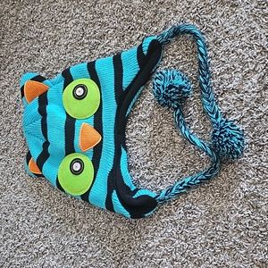 Owl beanie One Size black and Turquoise